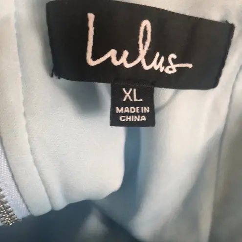 Lulus Making Magic Strappy Mini Dress XL Shimmery Fringe Ice Blue Criss Cross