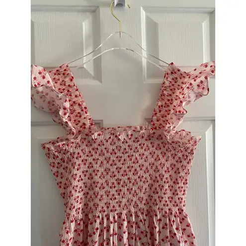 Hill House Ellie Dress M Pink Spaced Floral Smocked Midi Ruffle Sleeve Tiered