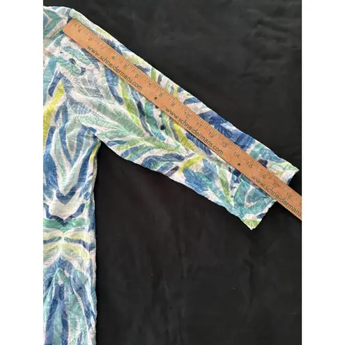 Shana Tunic Top Womens Large Blue Green White Palm Beach Lagenlook Art to Wear