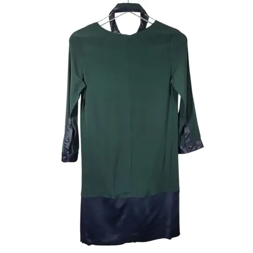 The Kooples NWT Peekaboo Nape Light Crepe Satin Mini Shirt Dress in Green/Black