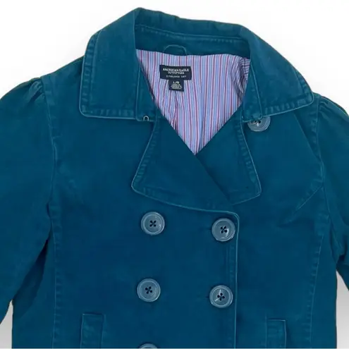 American Eagle Y2K  Teal Blue Big Button Double Breasted Pea Coat Size Large