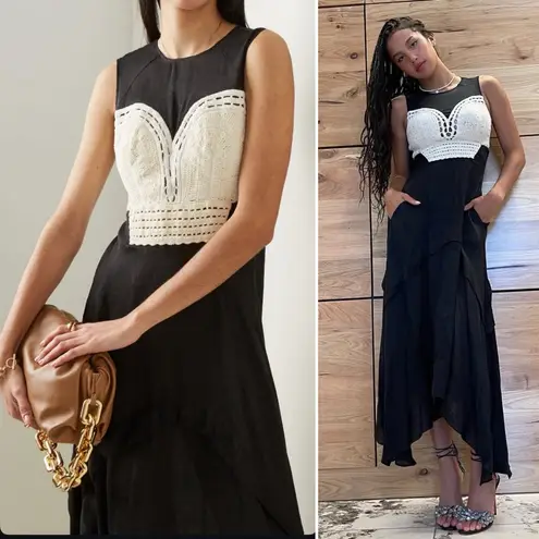 Altuzarra Apollonia Crochet Bustier Linen Silk Maxi Dress Black Size 34FR (2 US)