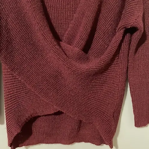 ASTR The Label Burgundy Ribbed Cross Wrap Sweater size Small