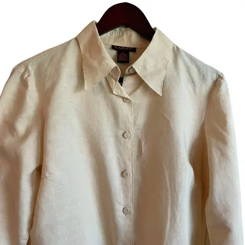 Barami Linen Cotton Women Top L Yellow Button Up Coastal Chic Office Travel Yellow Size L