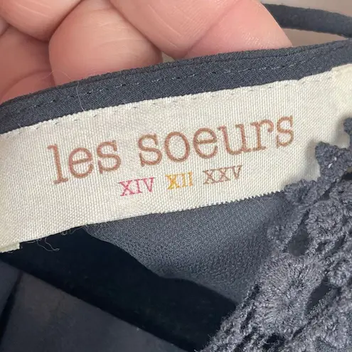 Les Soeurs Top Women Small Gray Crochet Lace Puff Sleeve Whimsygoth Fairy Grunge