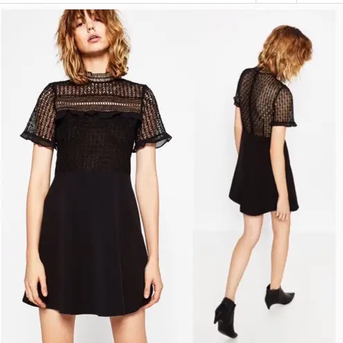 ZARA  Black Embroidery Mini Dress