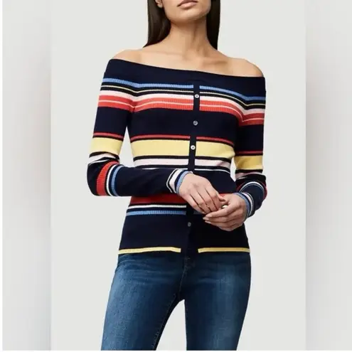 Frame Ribbed Off The Shoulder Striped Color Block Sweater EUC Sz XS Button Down