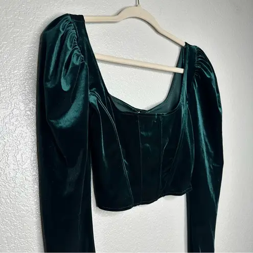 ZARA NWT  Women's S Green Velvet Corset Top Long Sleeve Evening Night Out Dinner‎