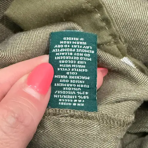 Ralph Lauren Lauren  Olive Army Green Linen Blend Button Up Shorts Romper sz 8 P - Image 6