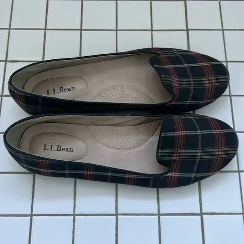 L.L.Bean  Women's Signature Classic Red/Black Plaid Canvas Slip-On Loafers Sz 9.5