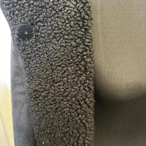 Lucky Brand  Faux Shearling Lined Black Faux Suede Barn Coat Hooded Jacket NEW