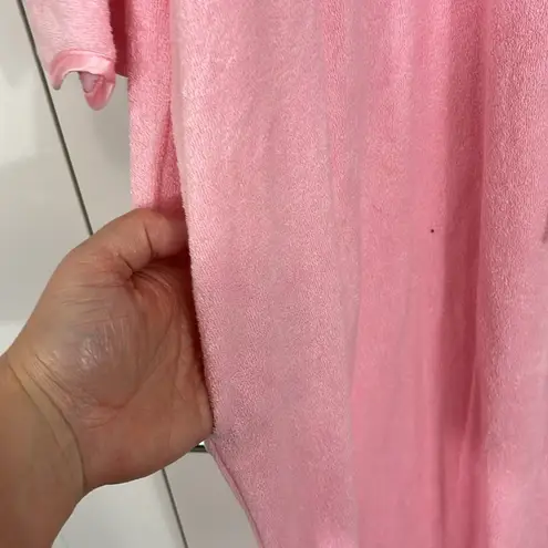 Vintage 70s Evelyn Pearson Large Pink Terrycloth Housecoat Dress with Pockets