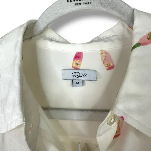 Rails Kate Rosé Print Silk Button Down Long Sleeve High-Low Hem Shirt Medium