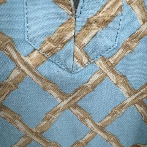 J. McLaughlin dress women's M bamboo lattice print sleeveless sheath beach blue