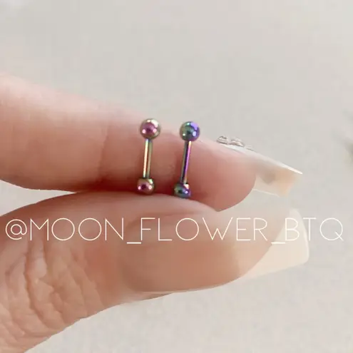 Tiny Rainbow Barbell Earrings 3mm Pink