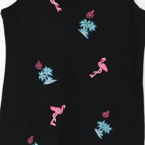 Vintage Black Flamingo Beaded Dress Womens 90s Resort Cruise Vacation Size XL