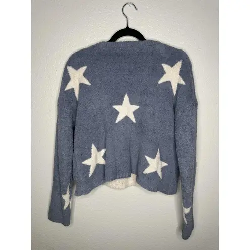 Sincerely Jules Sweater Womens Medium Blue White Star Print Fuzzy Knit Pullover