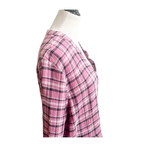 Garnet Hill Women’s Organic Cotton Plaid Shirt Dress Size 18 Pink Pockets Cabin