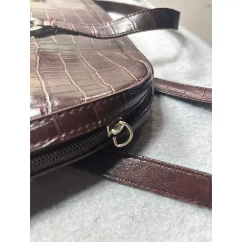 Coldwater Creek Laptop Tote Bag Faux Croc Leather Woven Brown Shoulder Bag Work