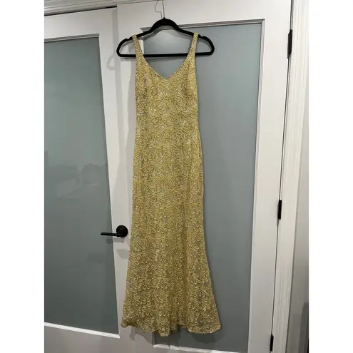 Badgley Mischka Collection Gold Beaded Sequin Formal Dress Gown Sz 2