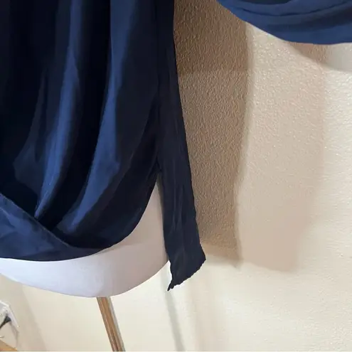 Derek Lam Collective navy blue chiffon long sleeve neck tie blouse 40 / US 4