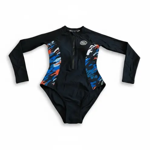 AXESEA Black Long Sleeve Zip Up Rash Guard Swimsuit One Piece Size 2