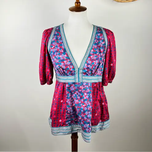 Marc Jacobs  Floral Print V-Neck Blouse - Size‎ 8 - Colorful Boho Peasant Top