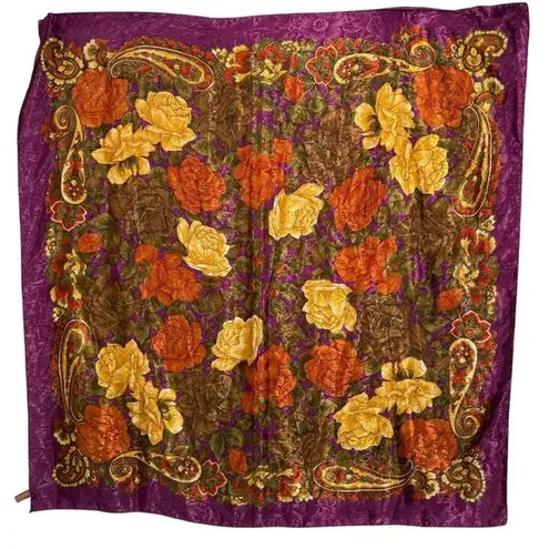 Vintage Worthington XL Italian jacquard satin paisley floral scarf wrap 46” sq Purple