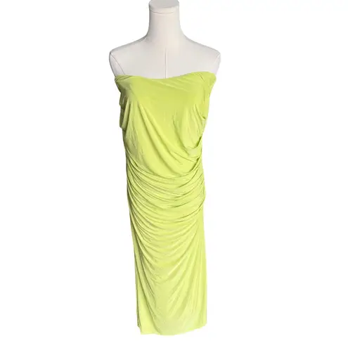 Naked Wardrobe - NWT Strapless Ruched Midi Dress Lime Green Sz L