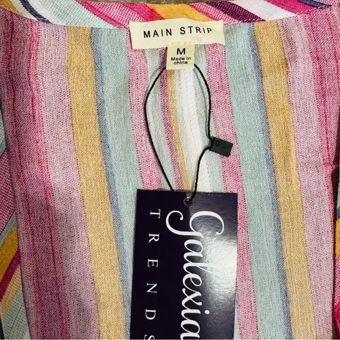 Main Strip Women Pink Striped Summer Beach Tunic Wrap Up Kimono Size Medium