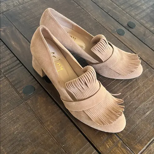 French Soles fs/ny block heel loafers heels Size 9 suede tan leather