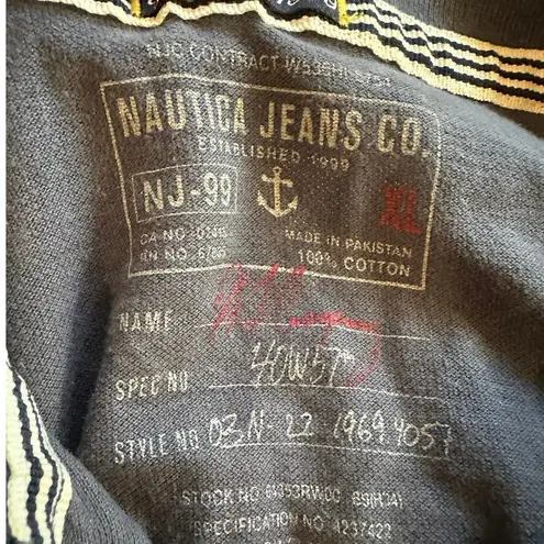 Y2K Nautica Tattoo Print 3D Distressed Oversized Short Sleeve Polo Shirt Blue Size L