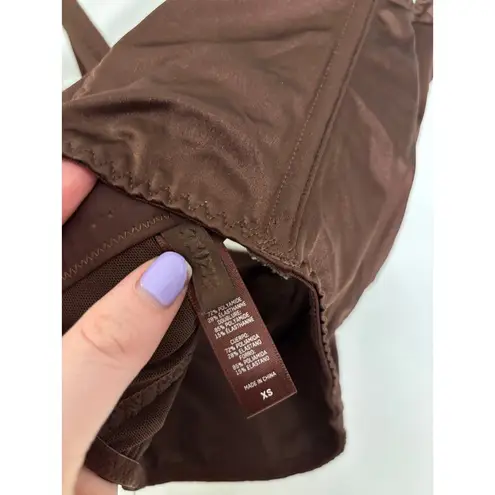 SKIMS Corset Womens XS Stretch Satin Bustier Cocoa Brown Cropped Balconette