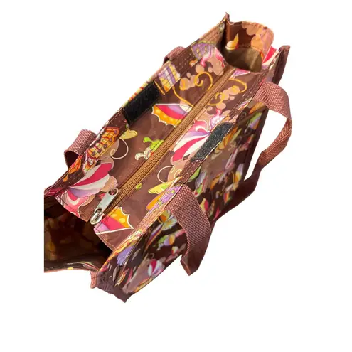 Butterfly Print Brown Tote Bag Zip Top Easy Wipe Clean Lunch Diaper Coin Purse