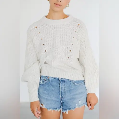 Rowie the Label Fae Knit Chunky Balloon Sleeve Sweater in Snow size XS/S White