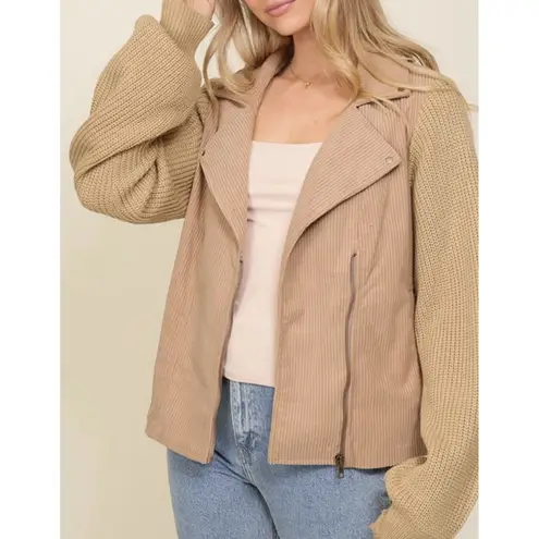 Corduroy Cream sweater Moto Zipper Southern jacket Large New