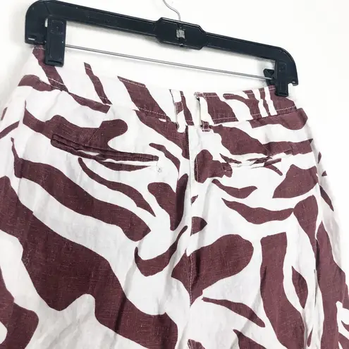 Whistles Brown Ella Zebra Print Linen Pants Size 4 High Rise Casual Cropped