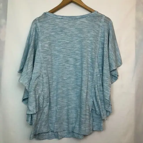 Westbound NEW NWT  Short Flutter Sleeve Tee Blue White Stripe Cotton Viscose Boho