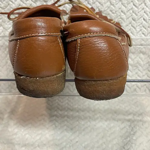 Vintage Womens Connie Tan Leather Kilty Tassel Cottagecore Loafers Size 8.5