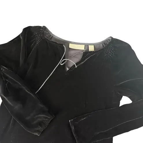 Kate Hill Blouse Womens 2 Petite Black Velvet Tie Neck Whimsigoth Witchy Top