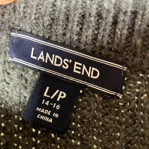 Lands End Women Mock Neck Cable Knit Sweater Dress Gray Long Sleeve Size L 14 16 Size L