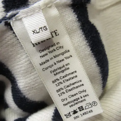 NWT KHAITE Viola in Ivory & Navy Stripe Cashmere Crew Neck Sweater XL $1,580 Blue