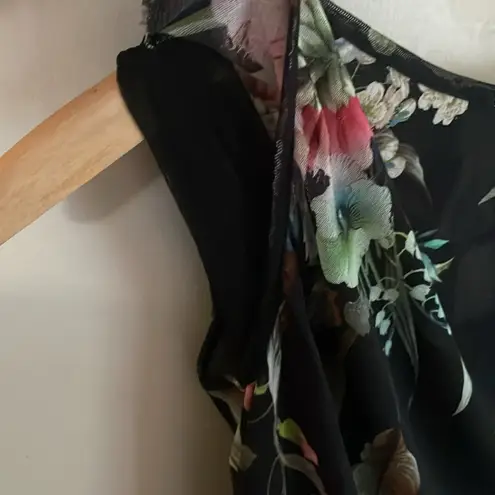 Fuzzi Bouquet Floral Hummingbird Print Sleeveless Tulle Jersey Sheath Dress Black Size M