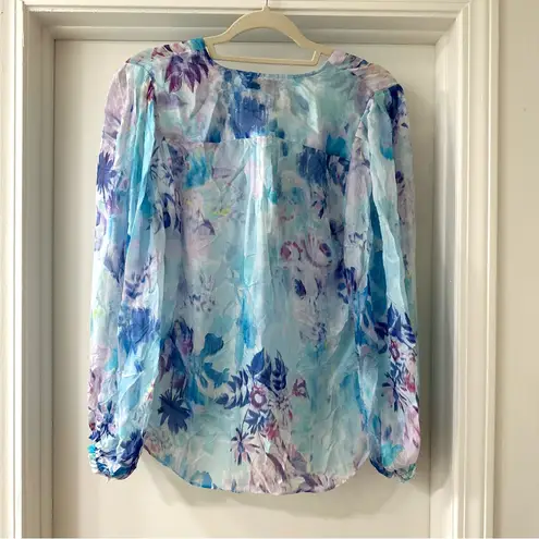 Hale Bob NWT Women's Blue and Purple Floral Button Down Blouse, Size Small