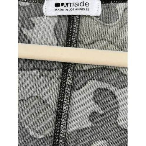 LA Made Camo Print V-Neck Top Casual Everyday Relaxed Fit Green Size M