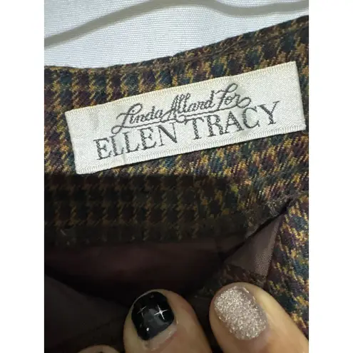 Ellen Tracy Women's Brown Plaid Pleated Wool Tailored Trousers Pants Size 10