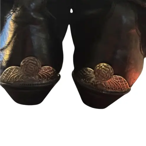 Zodiac 80’s Vintage Black Leather/Suede Silver Heel & Toe Western Boots Sz 10 🦄