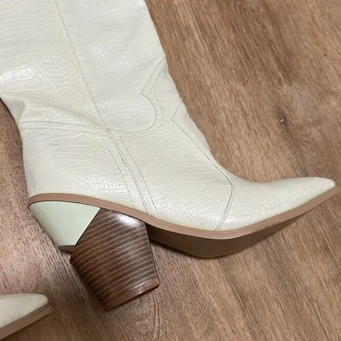 Crocodile Snakeskin Reptile White Knee High Boots Size 9.5