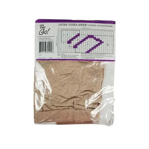 Set Of 2 On The Go! Lycra Ultra Sheer Pantyhose Size 1 Control Top Nude Made USA