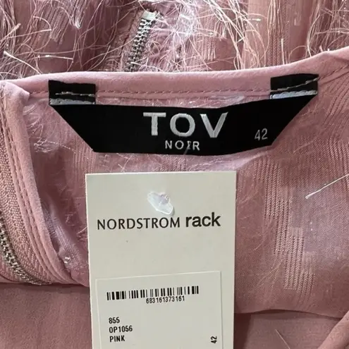 TOV Noir Pink Feathered Fringe Frill Bubble Sleeve Mini Dress Size 42 NWT